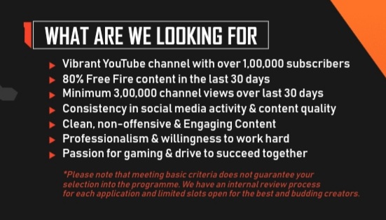 Free Fire Partner Program Requirements