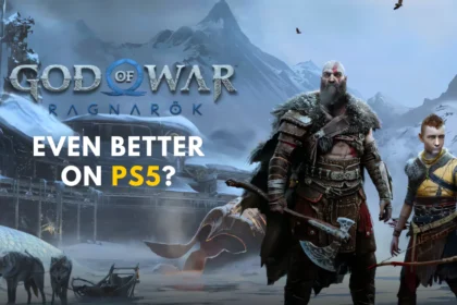 Kratos and Atreus standing in a snowy Norse landscape in God of War Ragnarök, showcasing enhanced PS5 visuals and gameplay